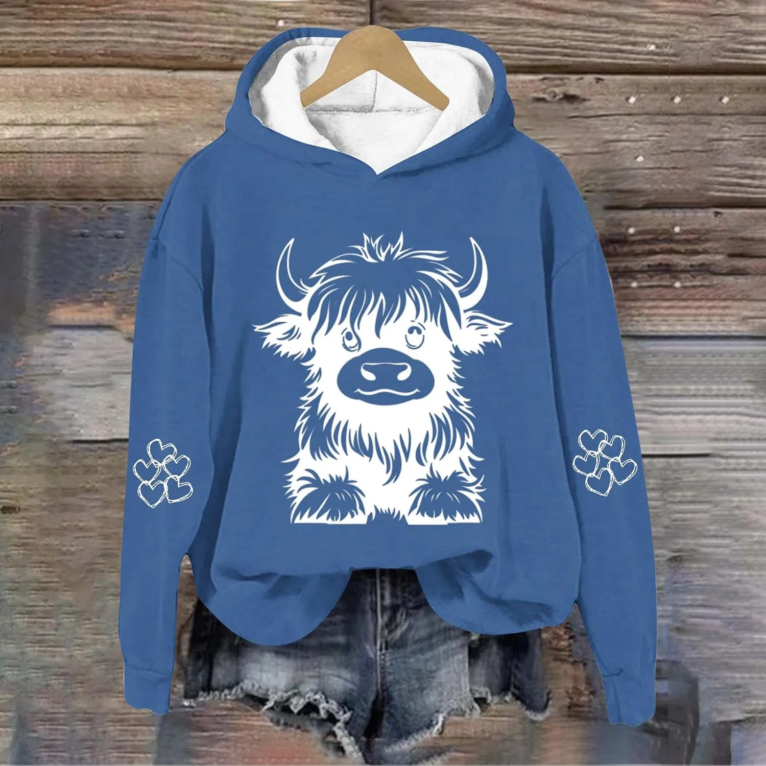Sweatshirts for Women Cute Cow Print Hoodie Funny Graphic Hoodies Western Sweatshirt Plus Size Oversized Pullover