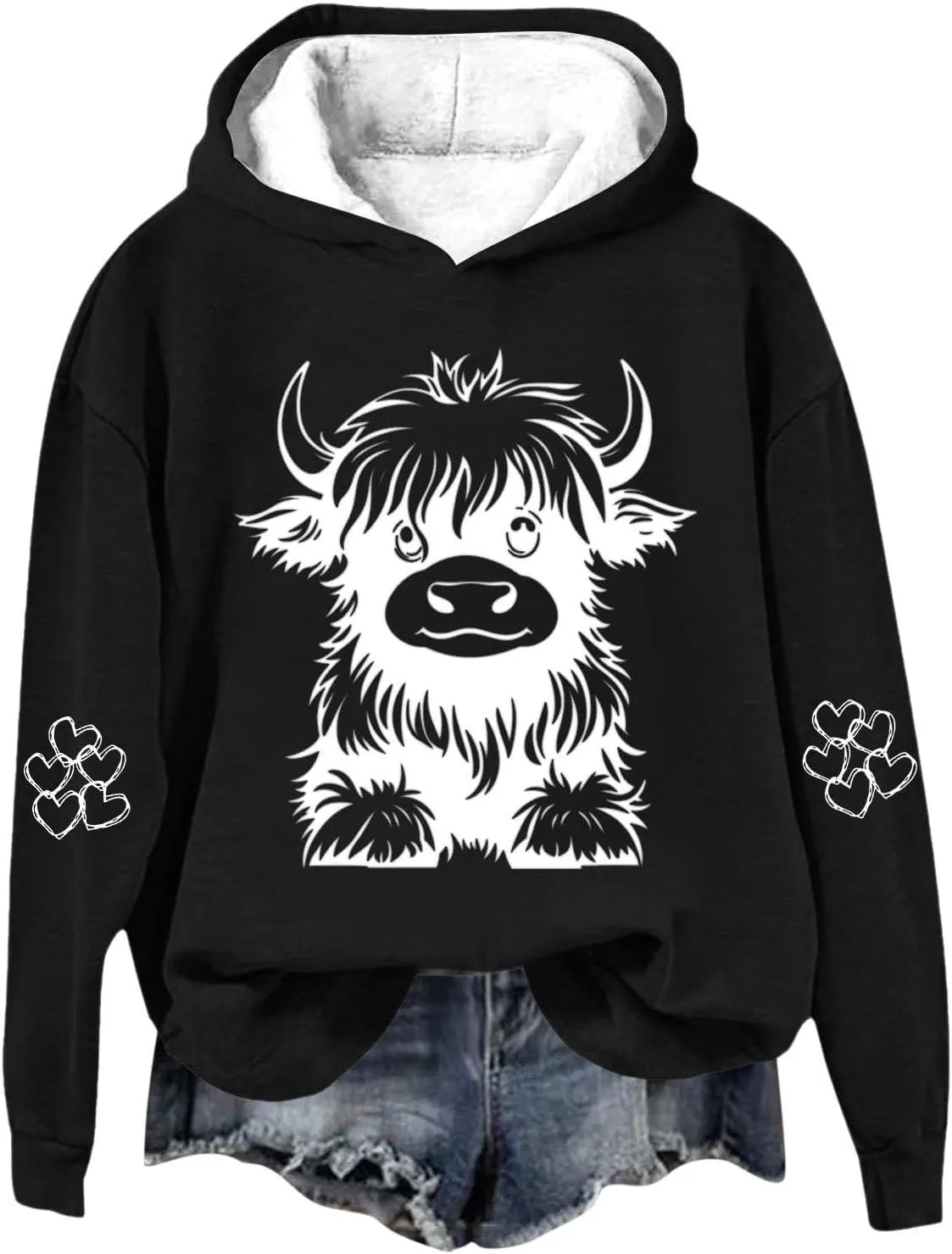 Sweatshirts for Women Cute Cow Print Hoodie Funny Graphic Hoodies Western Sweatshirt Plus Size Oversized Pullover