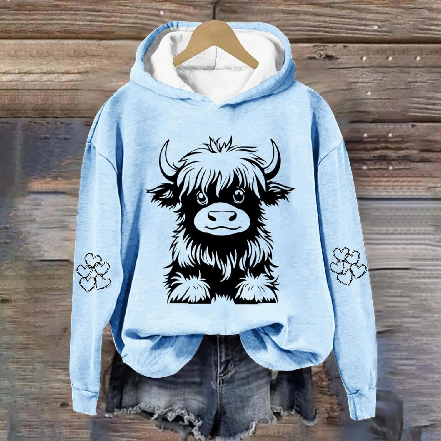 Sweatshirts for Women Cute Cow Print Hoodie Funny Graphic Hoodies Western Sweatshirt Plus Size Oversized Pullover