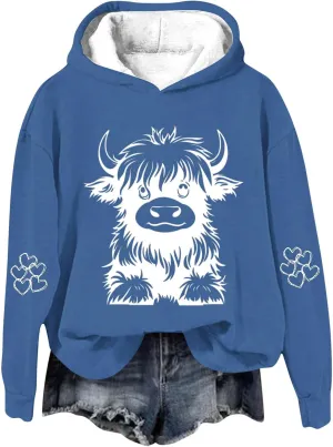 Sweatshirts for Women Cute Cow Print Hoodie Funny Graphic Hoodies Western Sweatshirt Plus Size Oversized Pullover