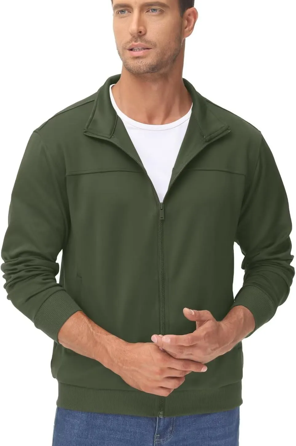 TACVASEN Men's Fleece Lined Track Athletic Jackets Lightweight Full Zip Collar Casual Coats for Running with Pockets