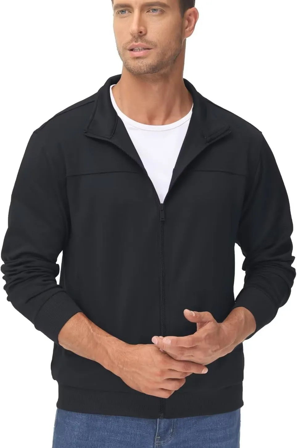 TACVASEN Men's Fleece Lined Track Athletic Jackets Lightweight Full Zip Collar Casual Coats for Running with Pockets