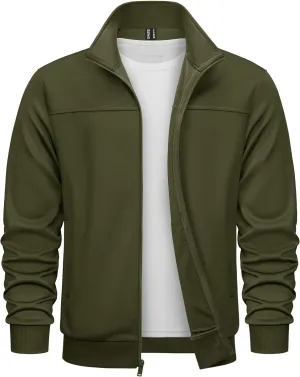 TACVASEN Men's Fleece Lined Track Athletic Jackets Lightweight Full Zip Collar Casual Coats for Running with Pockets