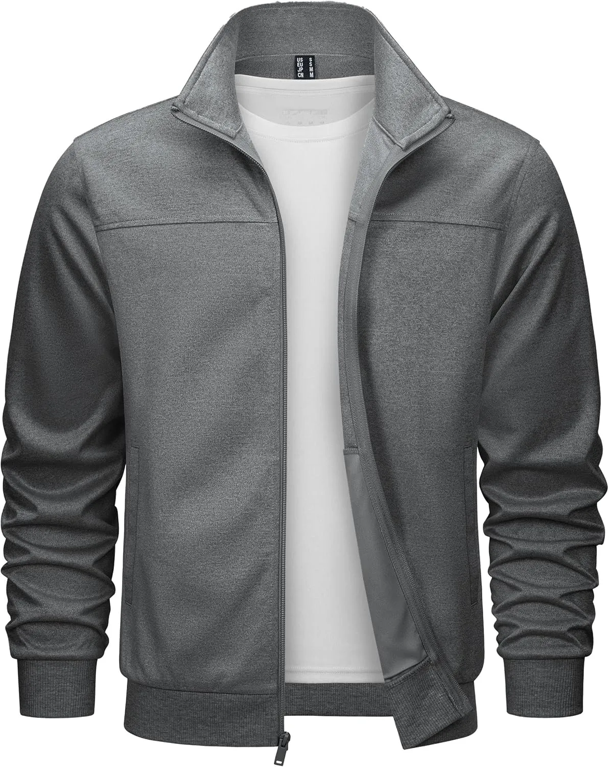 TACVASEN Men's Fleece Lined Track Athletic Jackets Lightweight Full Zip Collar Casual Coats for Running with Pockets