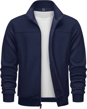TACVASEN Men's Fleece Lined Track Athletic Jackets Lightweight Full Zip Collar Casual Coats for Running with Pockets