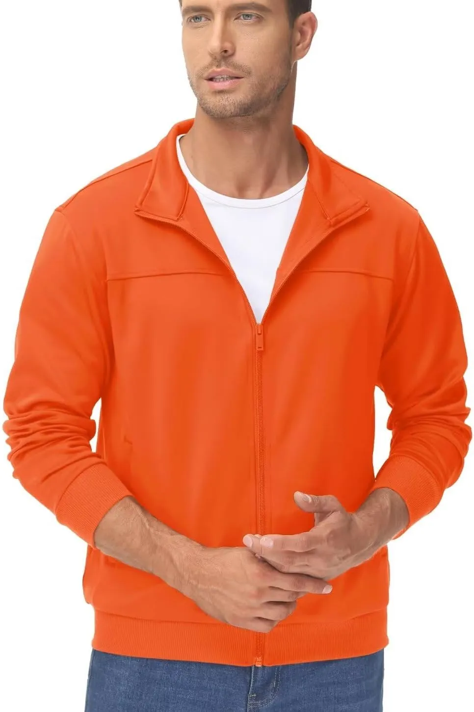 TACVASEN Men's Fleece Lined Track Athletic Jackets Lightweight Full Zip Collar Casual Coats for Running with Pockets