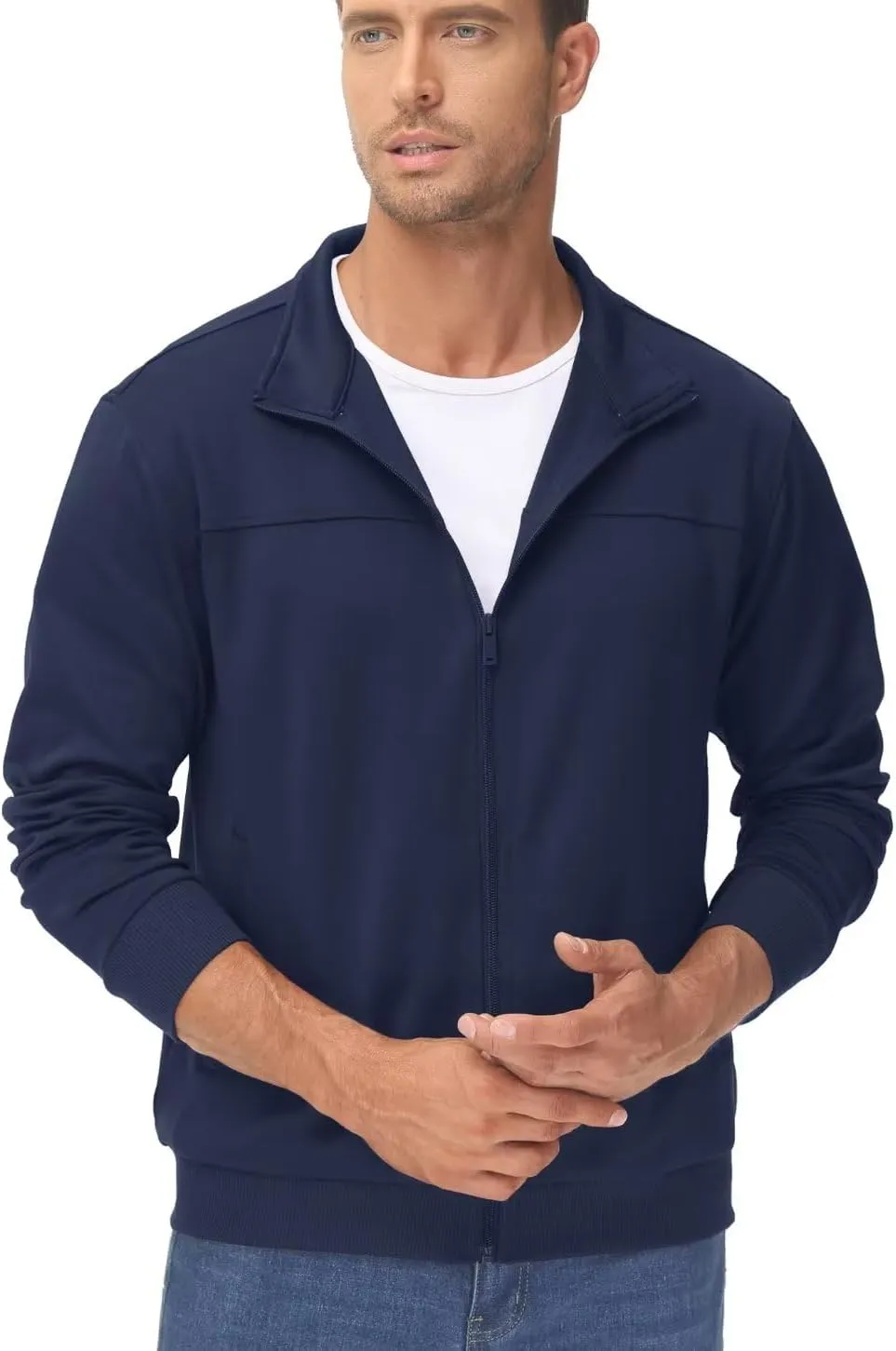 TACVASEN Men's Fleece Lined Track Athletic Jackets Lightweight Full Zip Collar Casual Coats for Running with Pockets