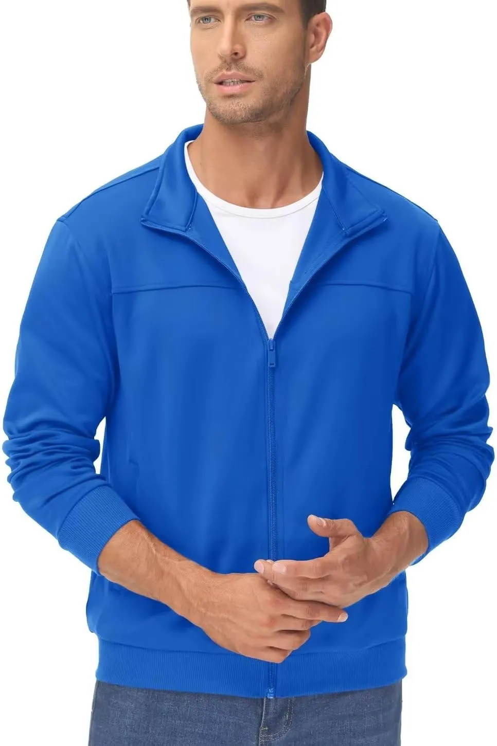 TACVASEN Men's Fleece Lined Track Athletic Jackets Lightweight Full Zip Collar Casual Coats for Running with Pockets