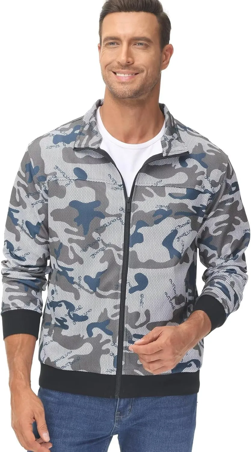 TACVASEN Men's Fleece Lined Track Athletic Jackets Lightweight Full Zip Collar Casual Coats for Running with Pockets