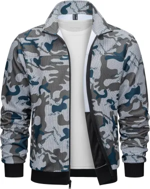 TACVASEN Men's Fleece Lined Track Athletic Jackets Lightweight Full Zip Collar Casual Coats for Running with Pockets