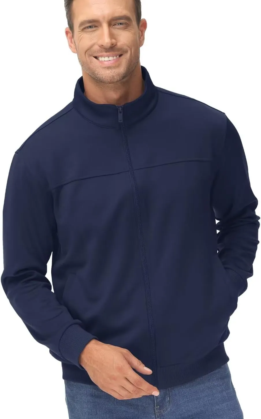TACVASEN Men's Fleece Lined Track Athletic Jackets Lightweight Full Zip Collar Casual Coats for Running with Pockets