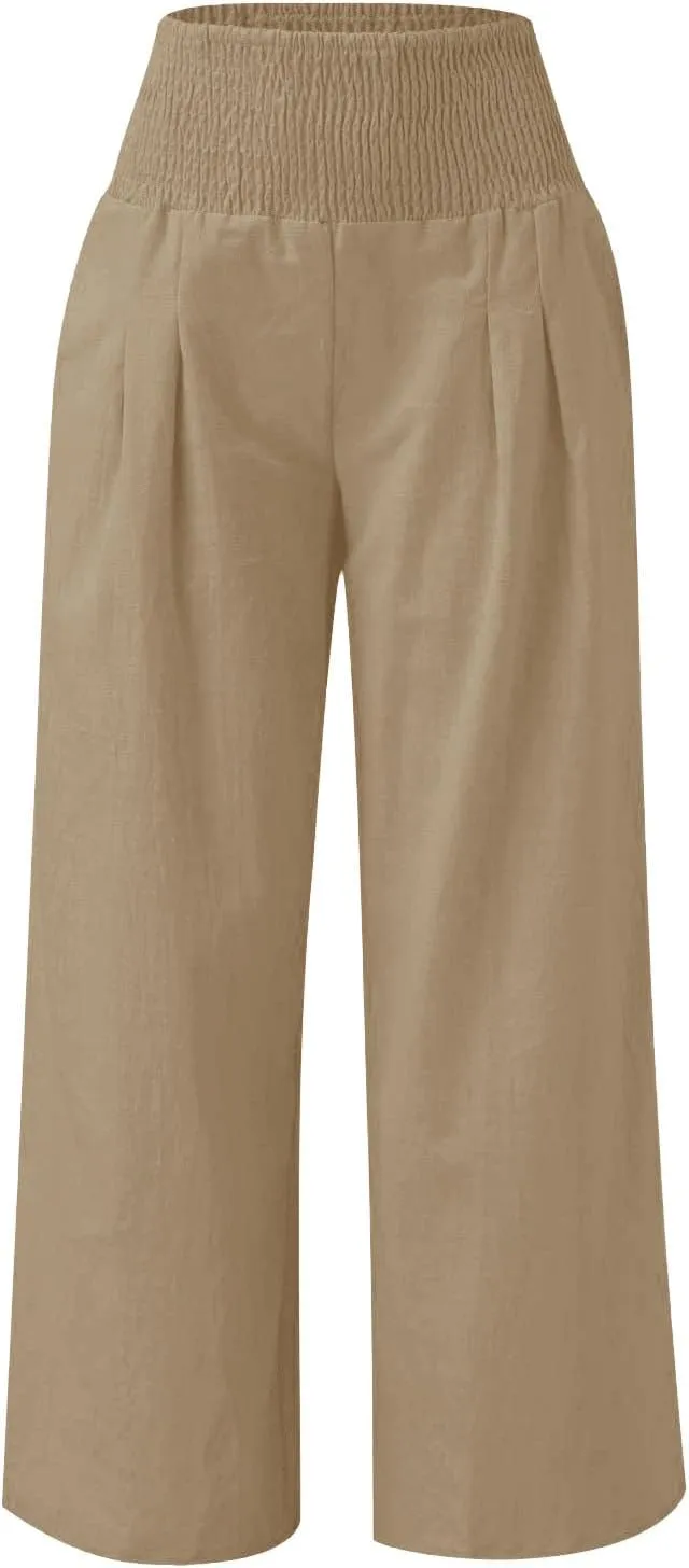 Teen Girls Cotton Linen Palazzo Pants Kids Beach Travel Resort Trousers Summer High Waist Casual Wide Leg Lounge Pant