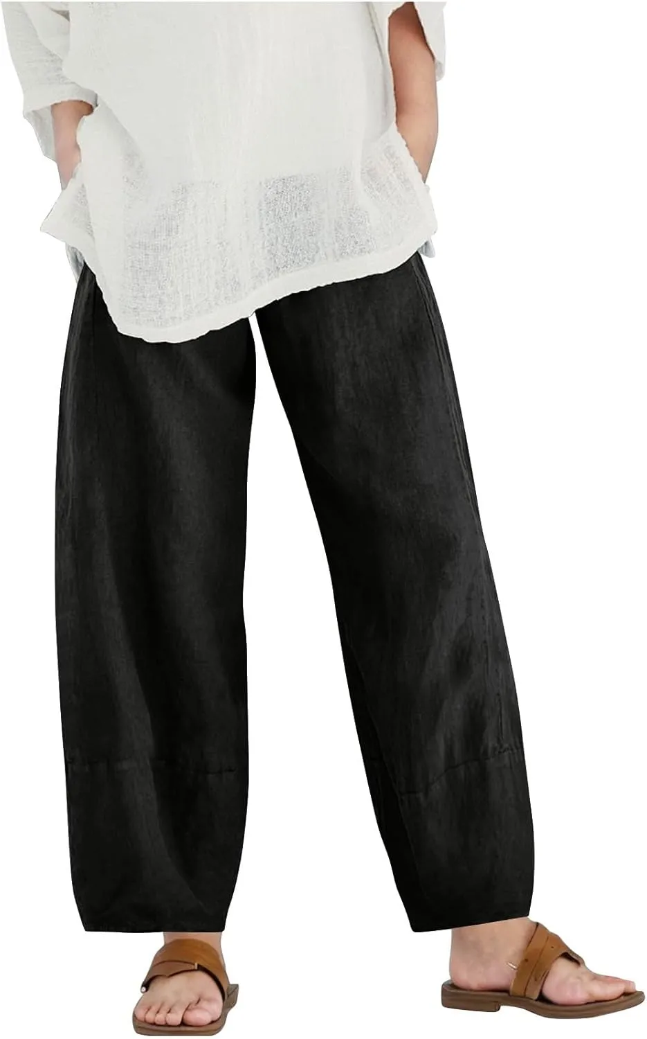 Teen Girls Palazzo Pants Summer Casual Cotton Linen Trousers Kids Lightweight Elastic Waist Solid Color Wide Leg Pant