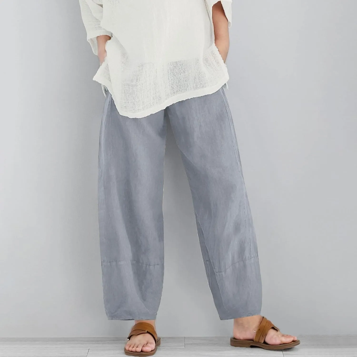 Teen Girls Palazzo Pants Summer Casual Cotton Linen Trousers Kids Lightweight Elastic Waist Solid Color Wide Leg Pant