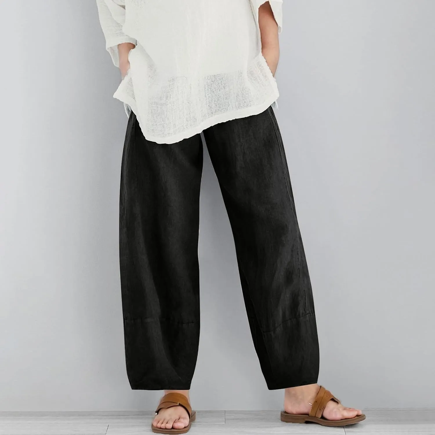 Teen Girls Palazzo Pants Summer Casual Cotton Linen Trousers Kids Lightweight Elastic Waist Solid Color Wide Leg Pant