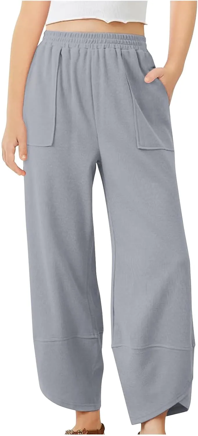 Teen Girls Palazzo Pants Summer Casual Cotton Linen Trousers Kids Lightweight Elastic Waist Solid Color Wide Leg Pant