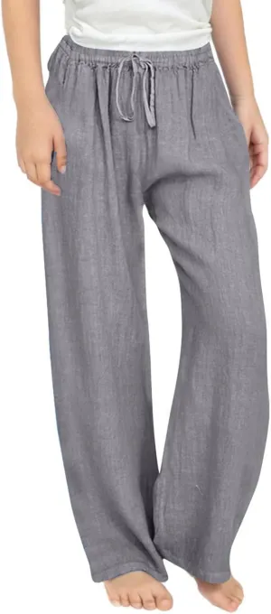 Teen Girls Preppy Cotton Linen Pants Summer Lightweight Loose Fit Elastic Waist Plus Size Solid Lounge Long Trousers