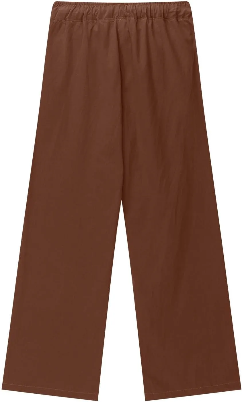 Teen Girls Preppy Cotton Linen Pants Summer Lightweight Loose Fit Elastic Waist Plus Size Solid Lounge Long Trousers