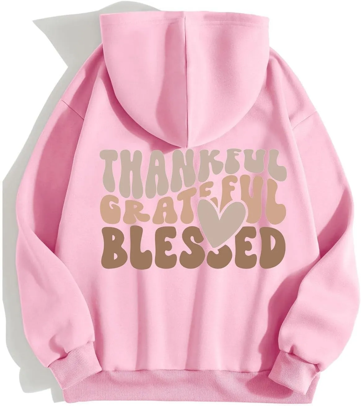 Thankful Grateful Blessed Letter Print Hoodie For Women Fleece Pullover With Kangaroo Pocket Hooded Graphic Tee Fall Trendy