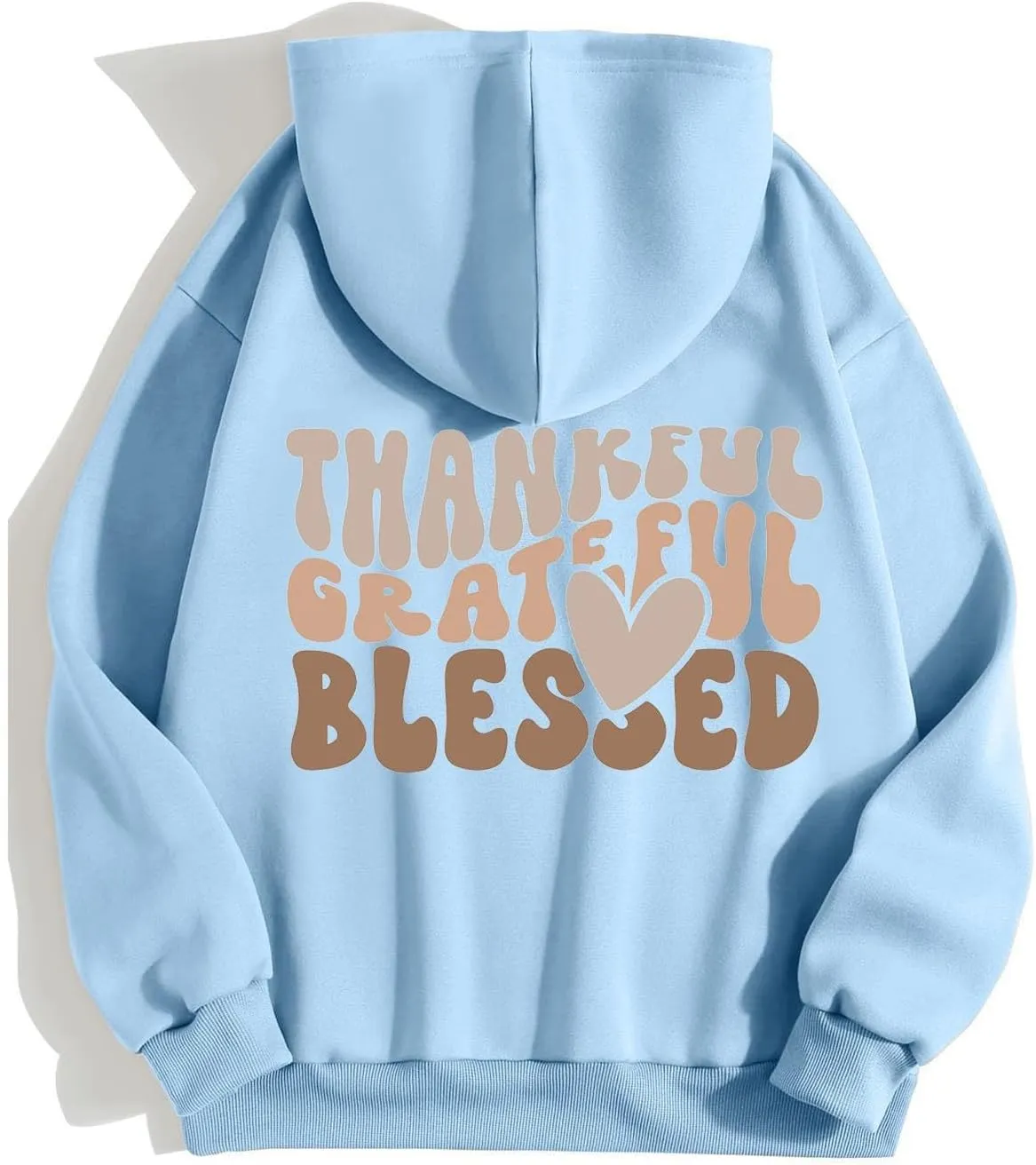 Thankful Grateful Blessed Letter Print Hoodie For Women Fleece Pullover With Kangaroo Pocket Hooded Graphic Tee Fall Trendy