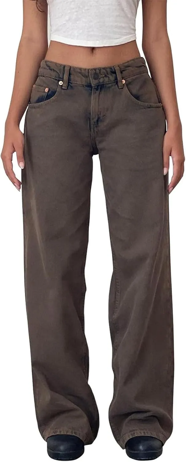 Trending Jeans for Women 2025 Patch Pocket Womens Jeans Wide Leg Stretchy Lightweight Summer Flowy Pants