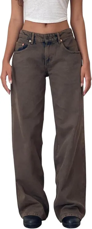 Trending Jeans for Women 2025 Patch Pocket Womens Jeans Wide Leg Stretchy Lightweight Summer Flowy Pants