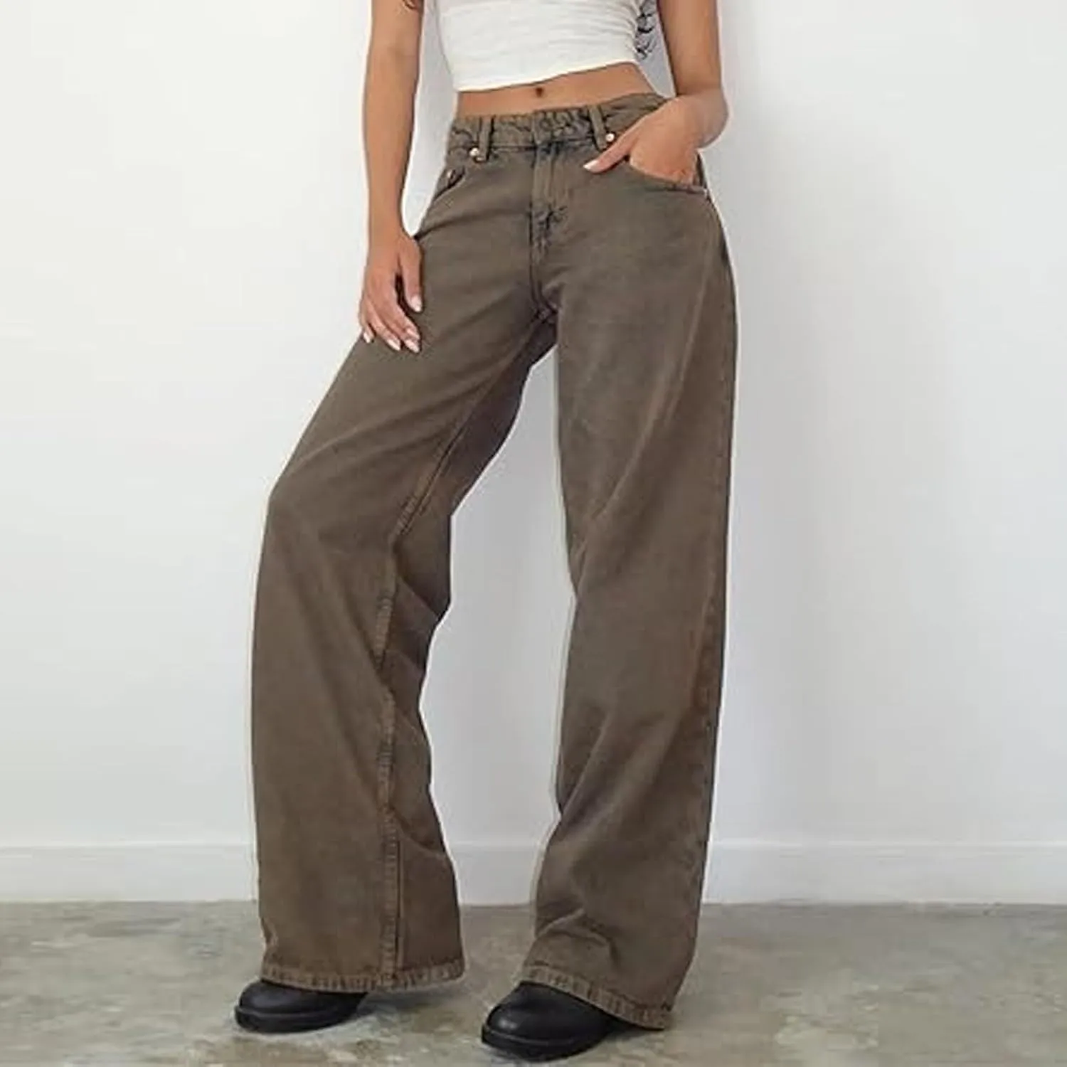 Trending Jeans for Women 2025 Patch Pocket Womens Jeans Wide Leg Stretchy Lightweight Summer Flowy Pants