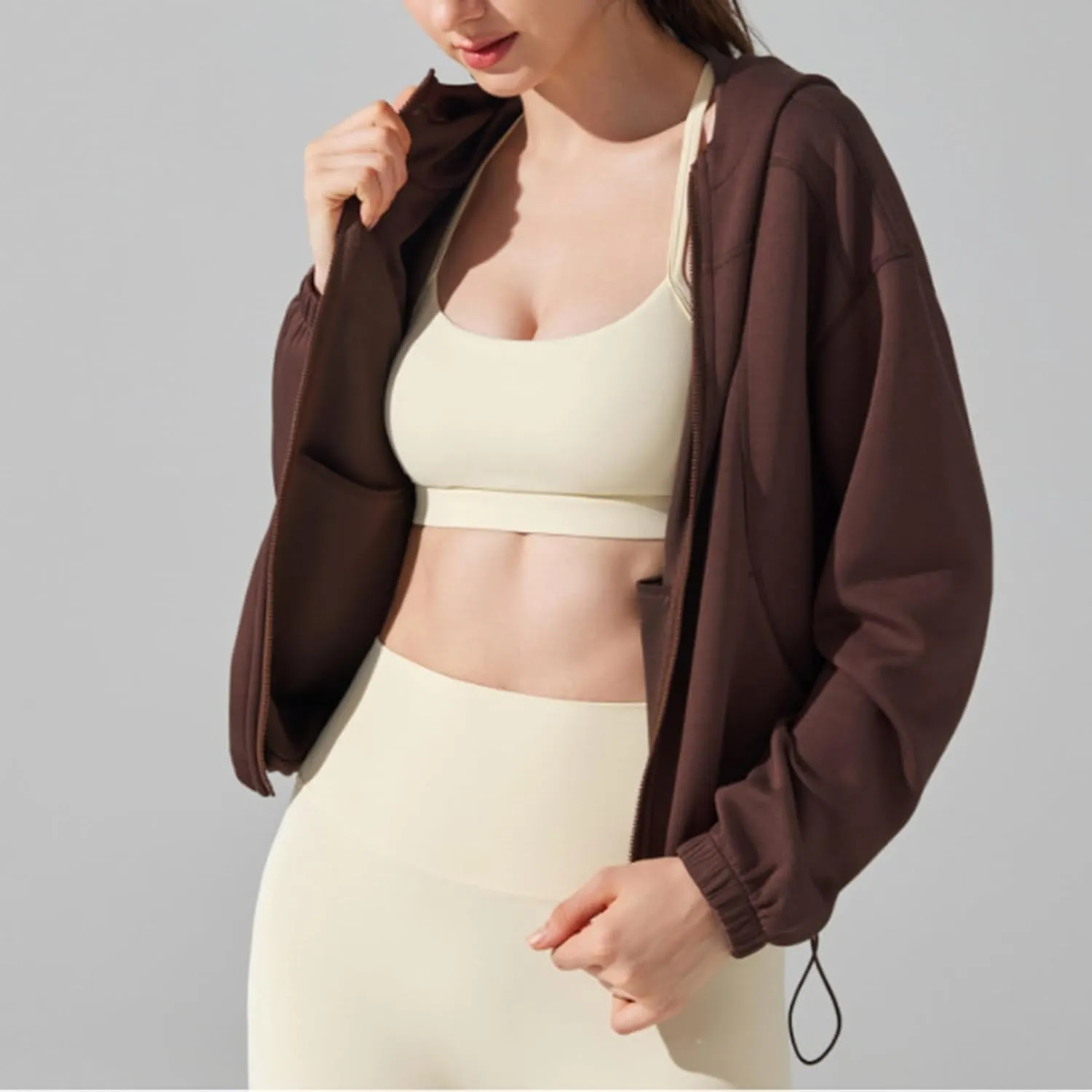 TUQIDEWU Womens Fleece Zip Up Cropped Sweatshirts, Workout Jackets Athletic Casual Long Sleeve Sweatshirts with Pockets