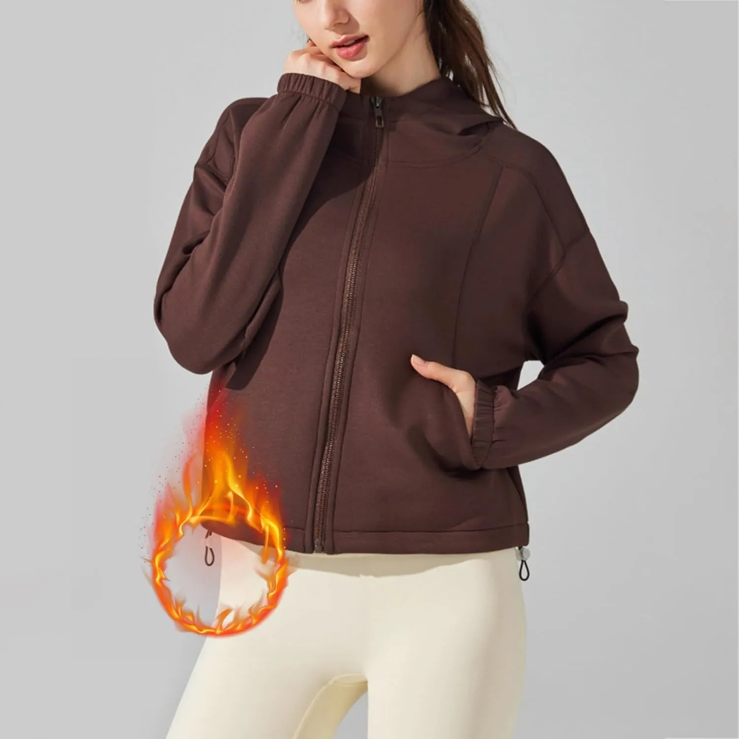 TUQIDEWU Womens Fleece Zip Up Cropped Sweatshirts, Workout Jackets Athletic Casual Long Sleeve Sweatshirts with Pockets