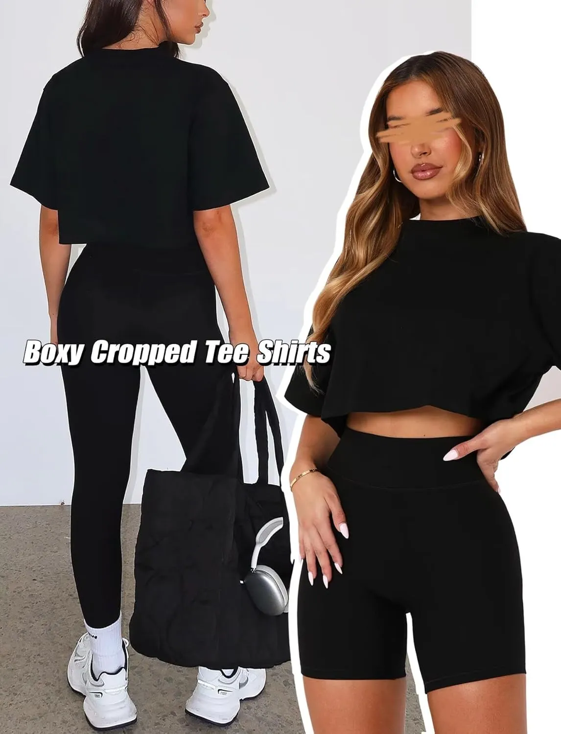TZLDN Women Short Sleeve Oversized Cropped Tshirts Workout Loose Fit Boxy Tee Shirts Cotton Cute Basic Gym Summer Tops