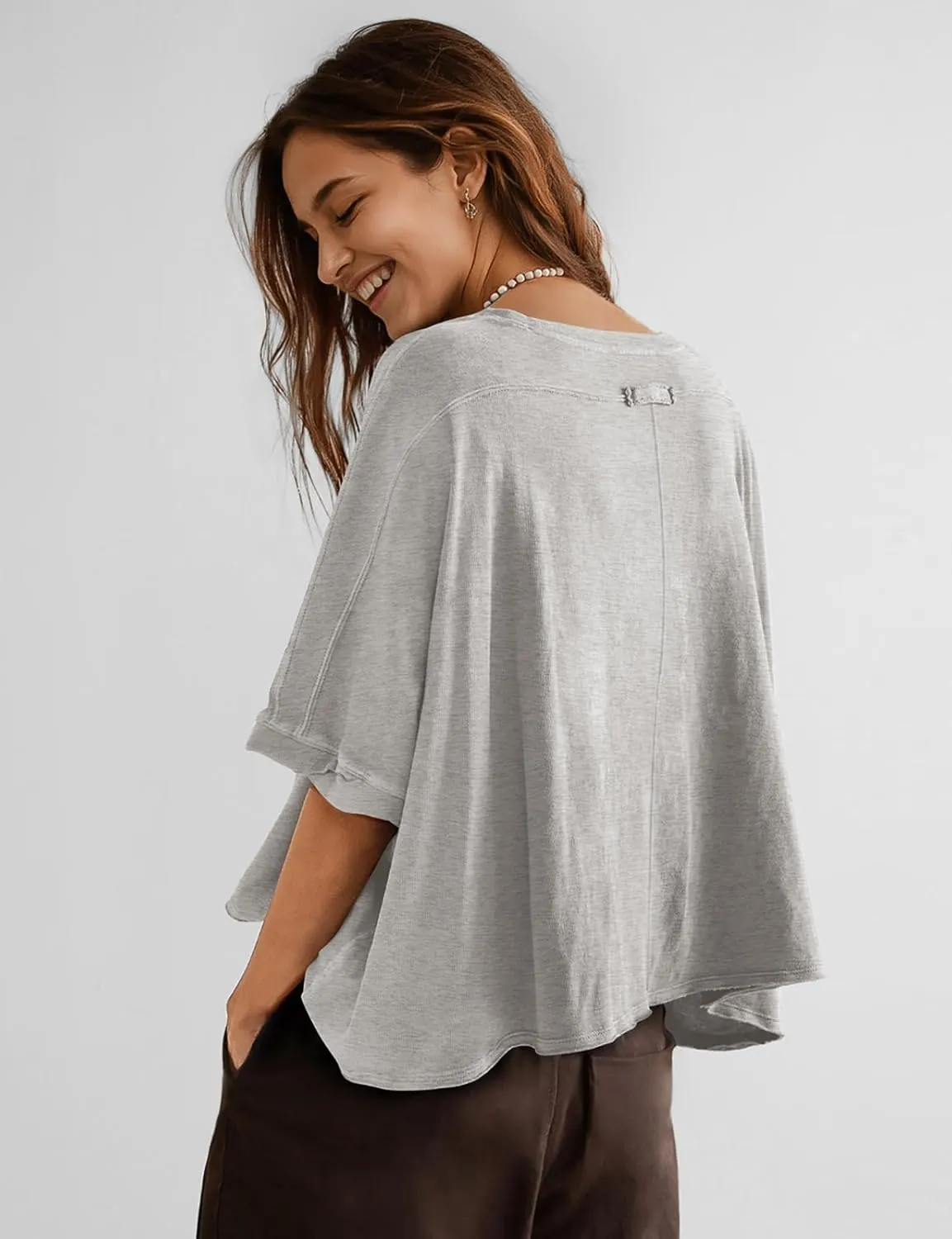UEU Womens Summer Oversized Tops Casual Loose Crop T Shirts Crewneck Basic Boxy Tee Shirt Trendy Outfits Blouse