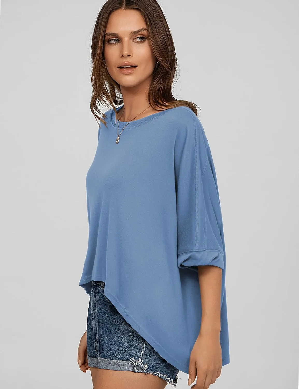 UEU Womens Summer Oversized Tops Casual Loose Crop T Shirts Crewneck Basic Boxy Tee Shirt Trendy Outfits Blouse