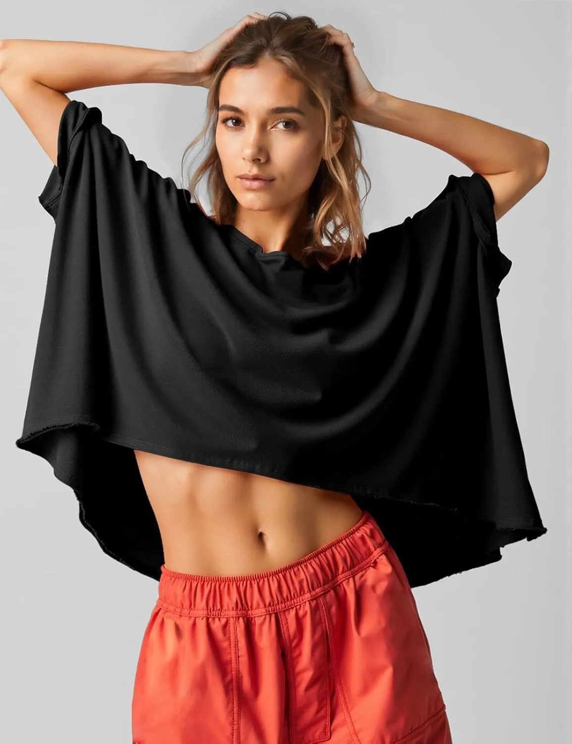 UEU Womens Summer Oversized Tops Casual Loose Crop T Shirts Crewneck Basic Boxy Tee Shirt Trendy Outfits Blouse