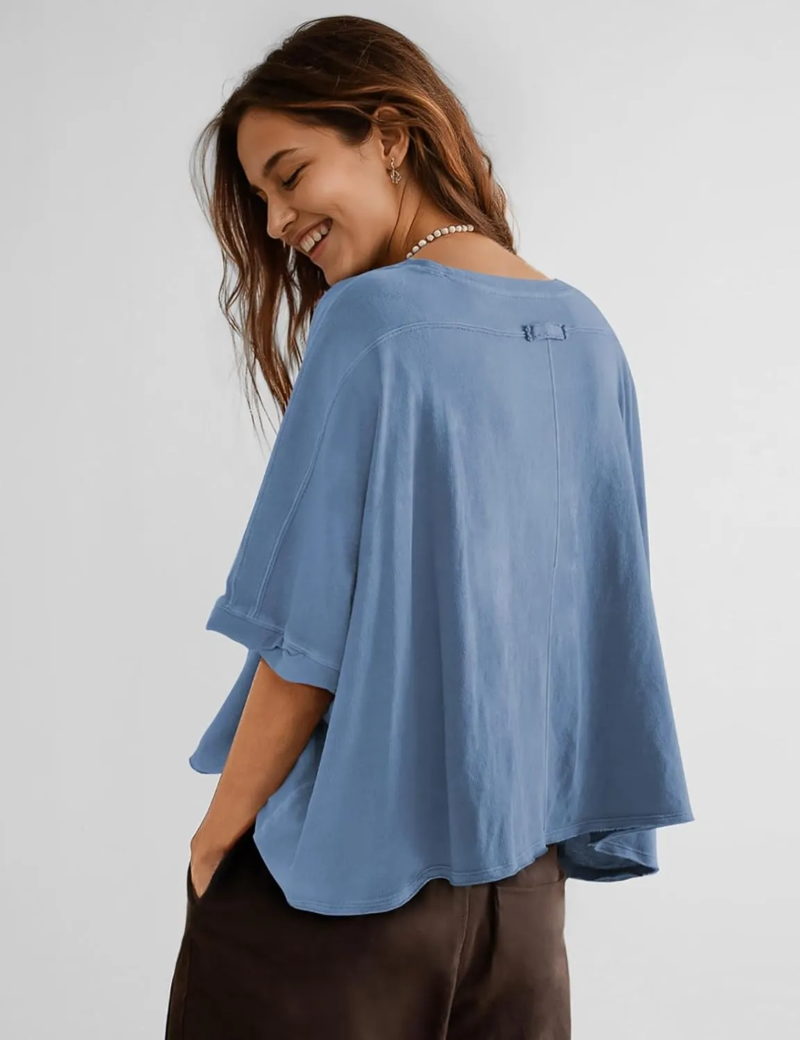 UEU Womens Summer Oversized Tops Casual Loose Crop T Shirts Crewneck Basic Boxy Tee Shirt Trendy Outfits Blouse
