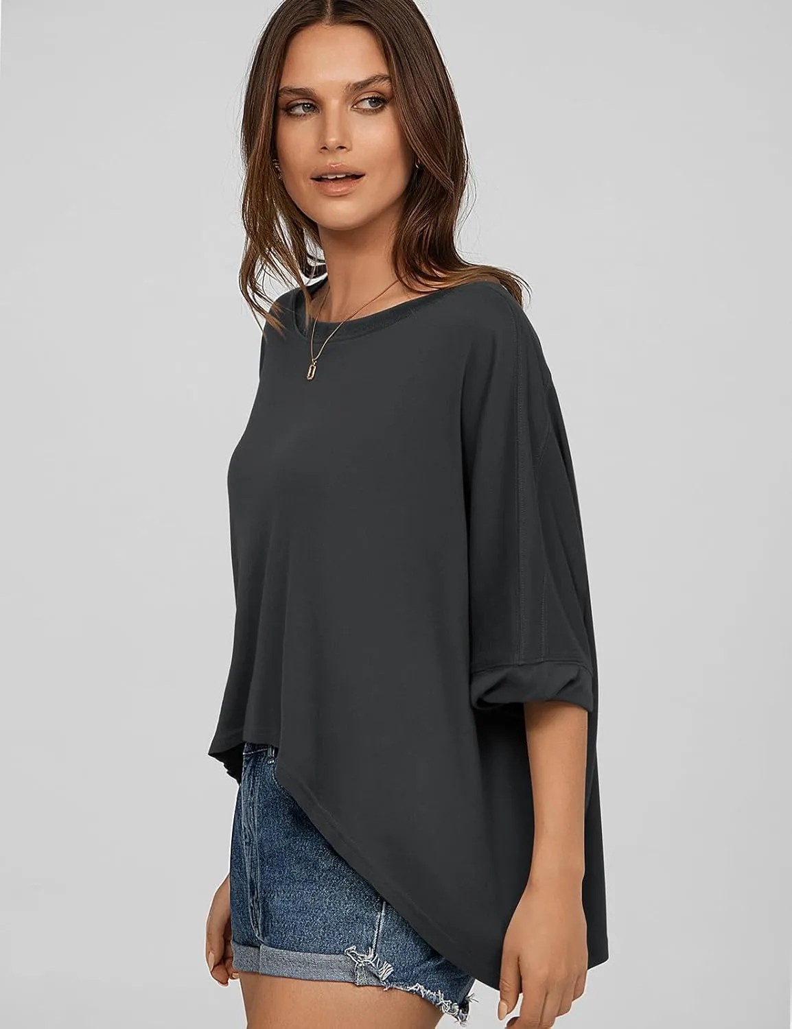 UEU Womens Summer Oversized Tops Casual Loose Crop T Shirts Crewneck Basic Boxy Tee Shirt Trendy Outfits Blouse