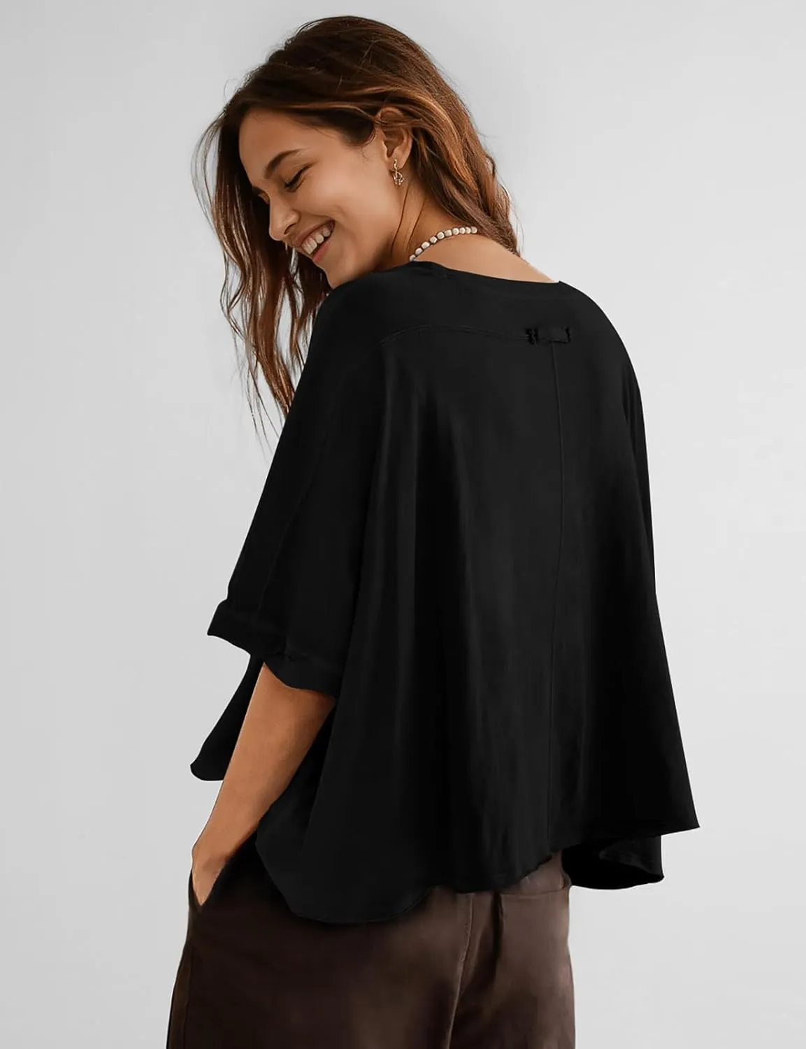UEU Womens Summer Oversized Tops Casual Loose Crop T Shirts Crewneck Basic Boxy Tee Shirt Trendy Outfits Blouse