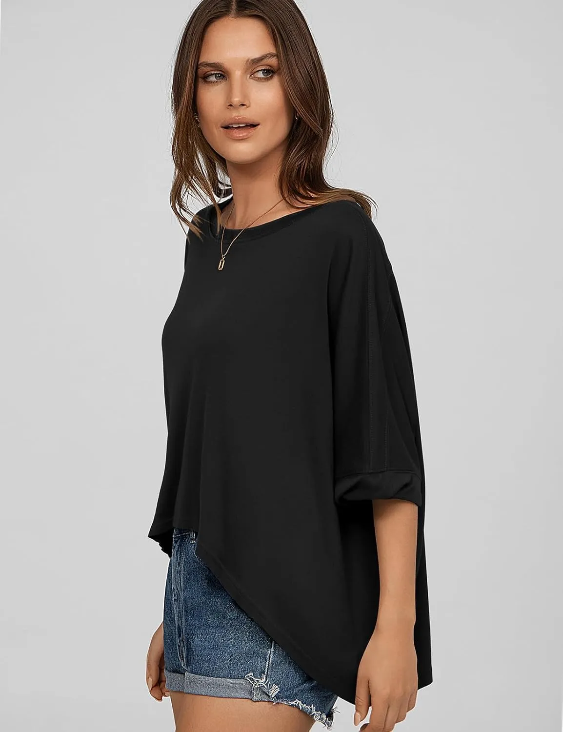 UEU Womens Summer Oversized Tops Casual Loose Crop T Shirts Crewneck Basic Boxy Tee Shirt Trendy Outfits Blouse