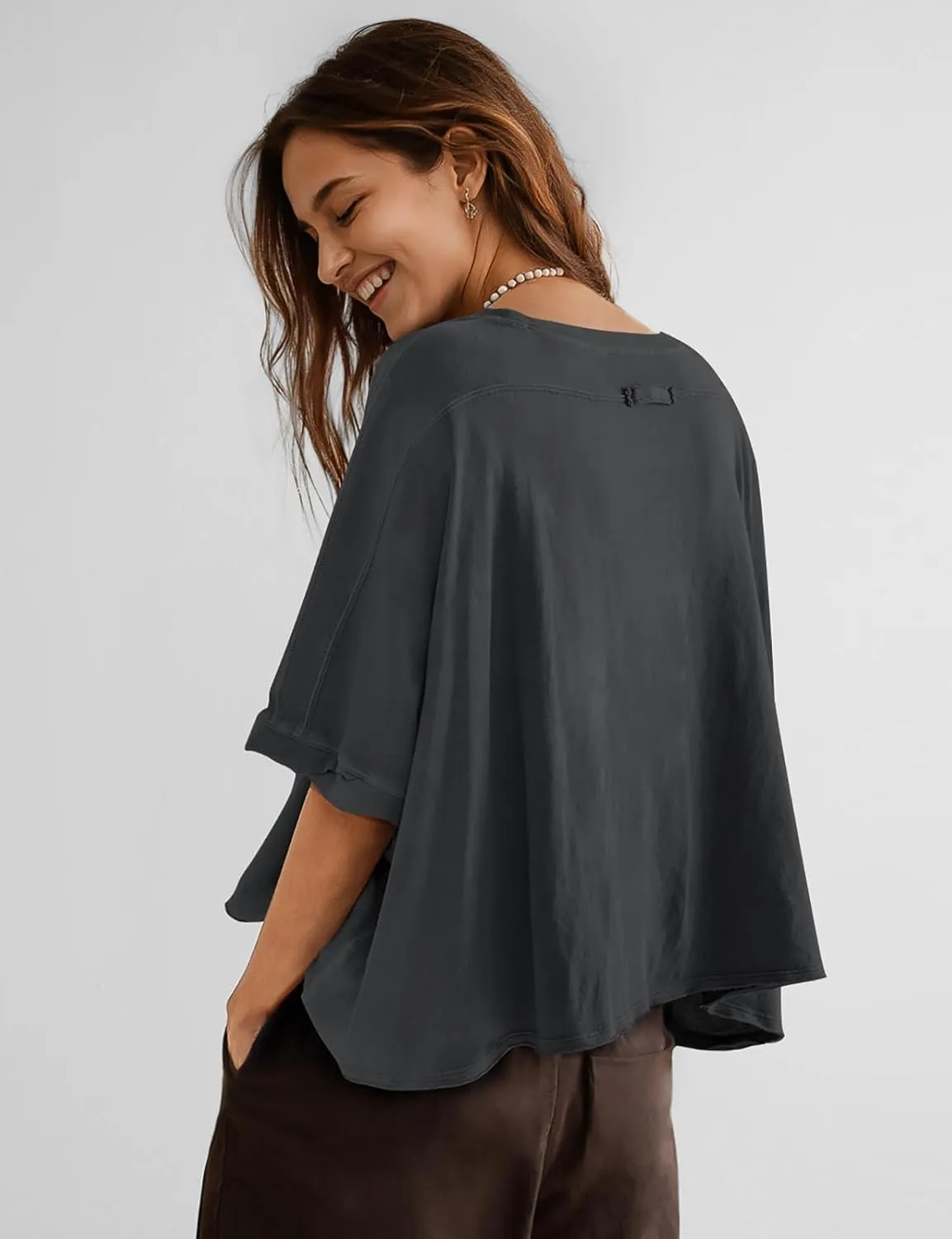 UEU Womens Summer Oversized Tops Casual Loose Crop T Shirts Crewneck Basic Boxy Tee Shirt Trendy Outfits Blouse