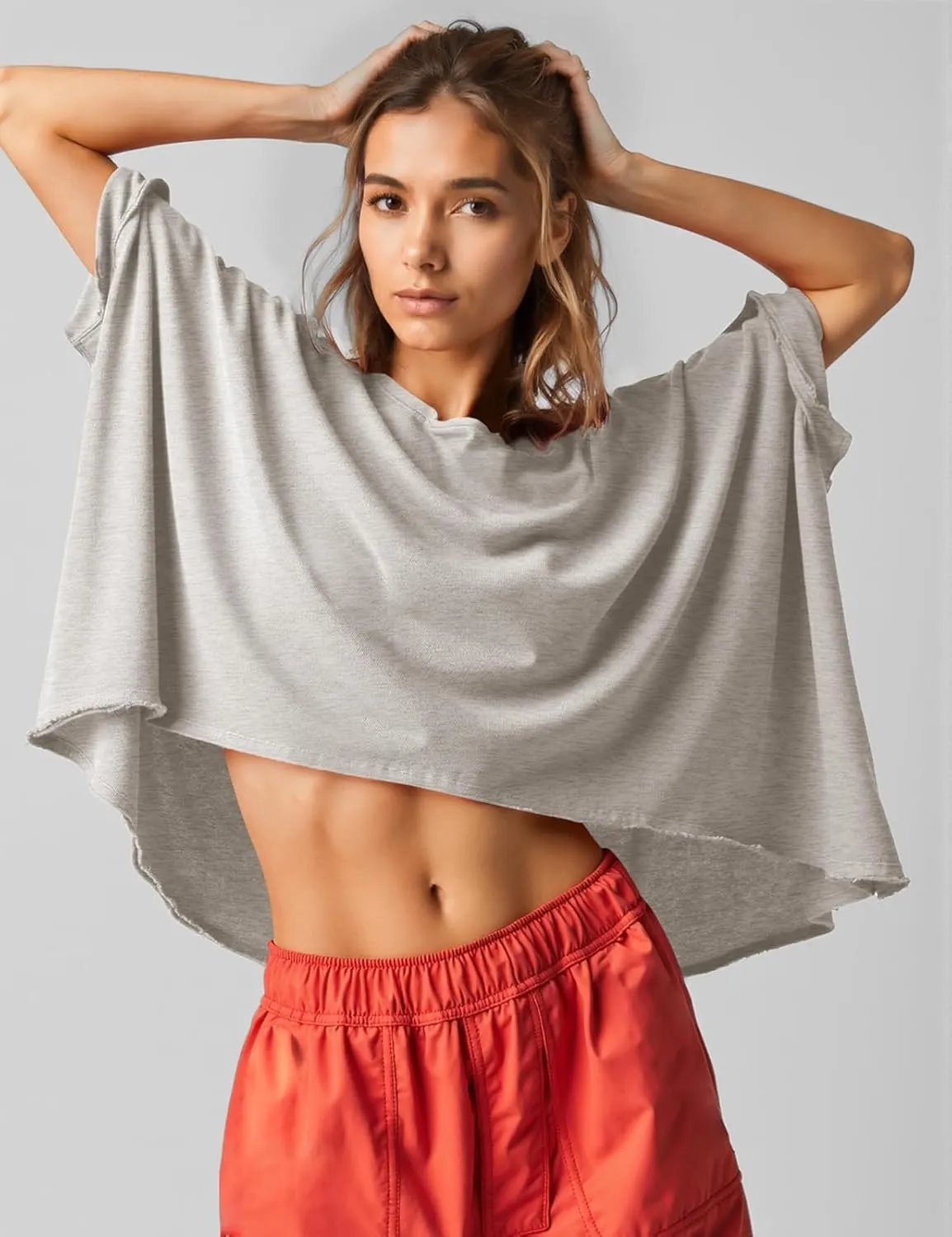 UEU Womens Summer Oversized Tops Casual Loose Crop T Shirts Crewneck Basic Boxy Tee Shirt Trendy Outfits Blouse