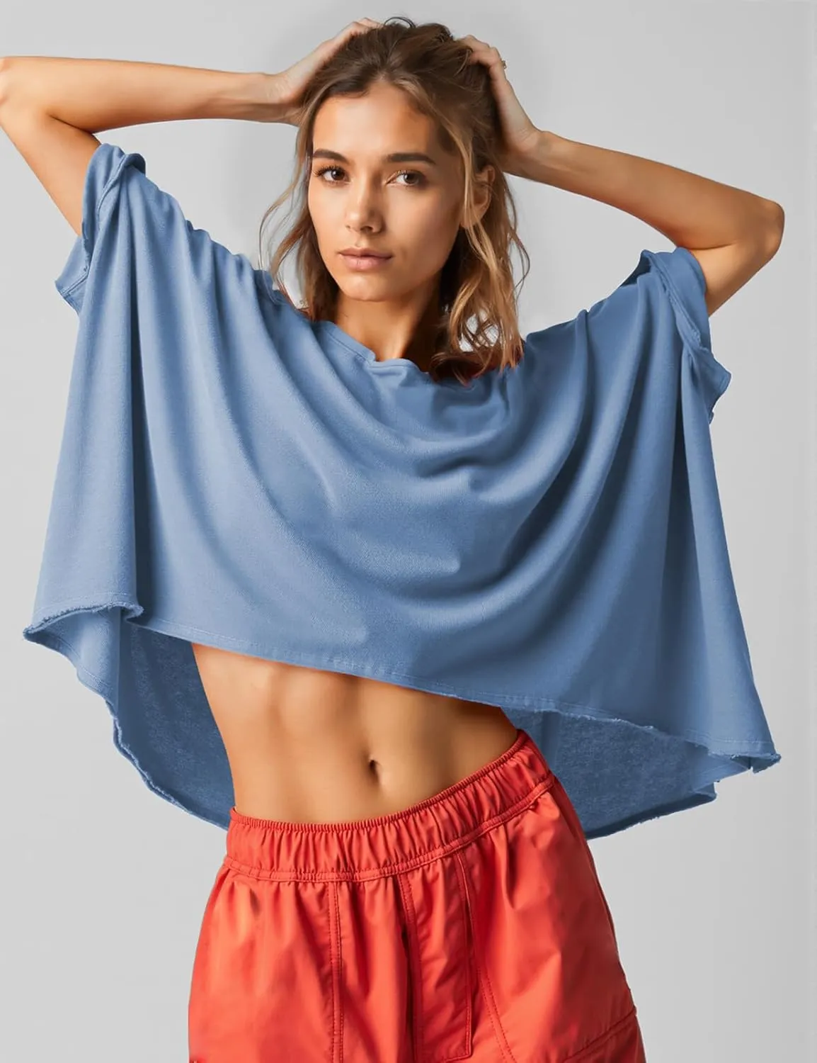 UEU Womens Summer Oversized Tops Casual Loose Crop T Shirts Crewneck Basic Boxy Tee Shirt Trendy Outfits Blouse