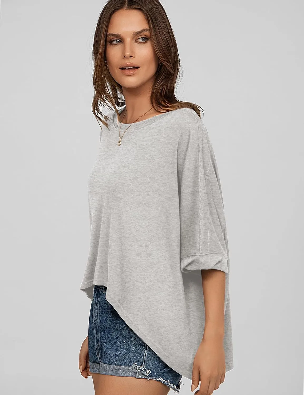 UEU Womens Summer Oversized Tops Casual Loose Crop T Shirts Crewneck Basic Boxy Tee Shirt Trendy Outfits Blouse
