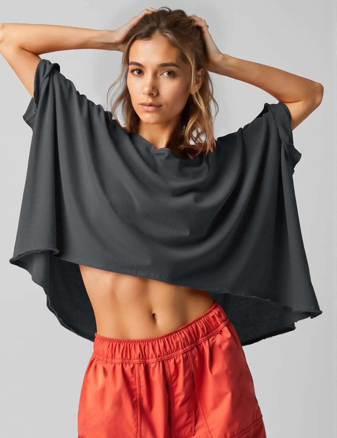 UEU Womens Summer Oversized Tops Casual Loose Crop T Shirts Crewneck Basic Boxy Tee Shirt Trendy Outfits Blouse