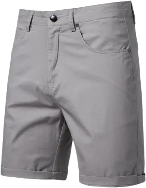 USTZFTBCL Summer Men's Cotton Casual Straight Leg Slim Fit Mid-Length Solid Color Shorts