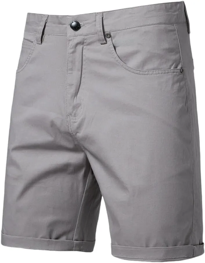 USTZFTBCL Summer Men's Cotton Casual Straight Leg Slim Fit Mid-Length Solid Color Shorts