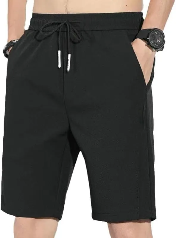 USTZFTBCL Summer Men's Thin Ice Silk Casual Shorts Beach Breeches Mid-Length Shorts