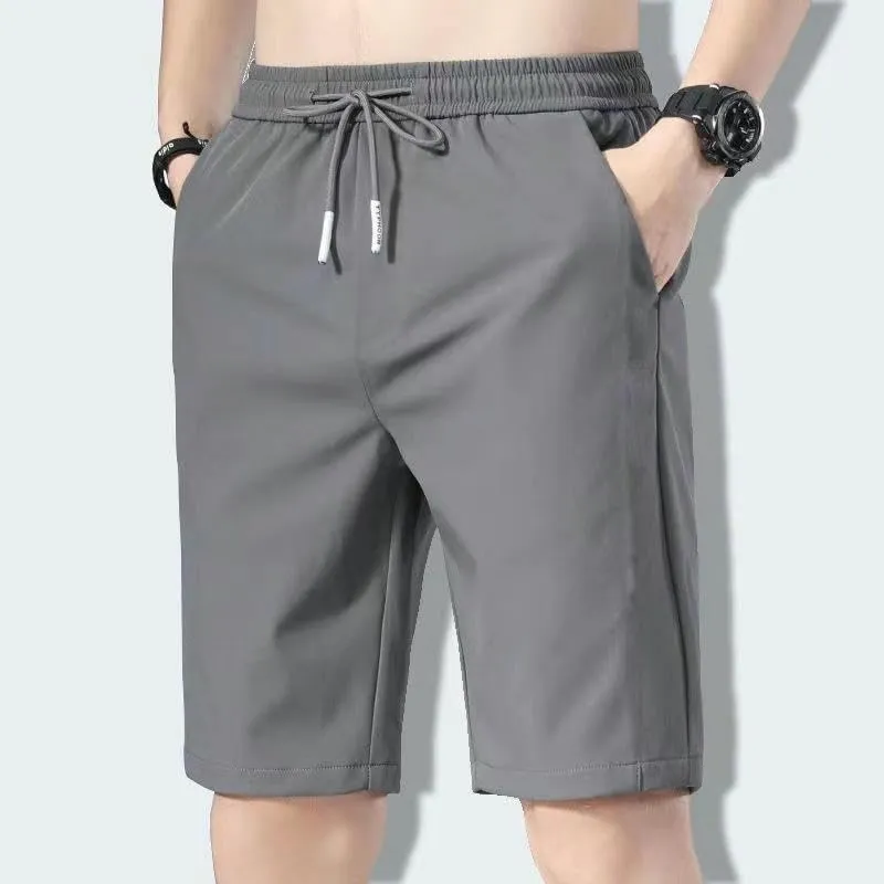USTZFTBCL Summer Men's Thin Ice Silk Casual Shorts Beach Breeches Mid-Length Shorts