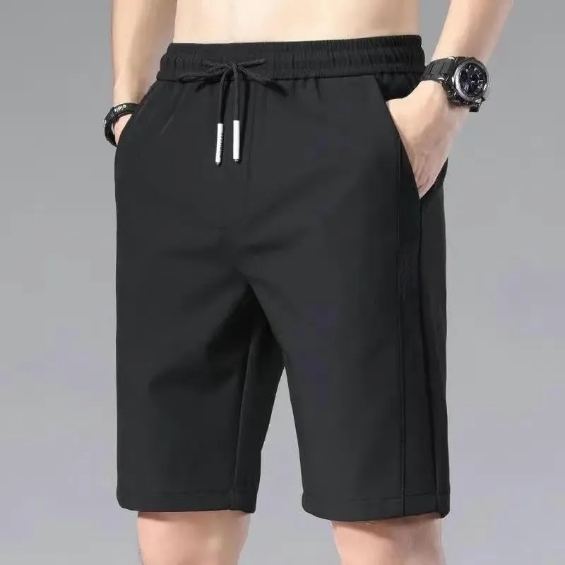 USTZFTBCL Summer Men's Thin Ice Silk Casual Shorts Beach Breeches Mid-Length Shorts