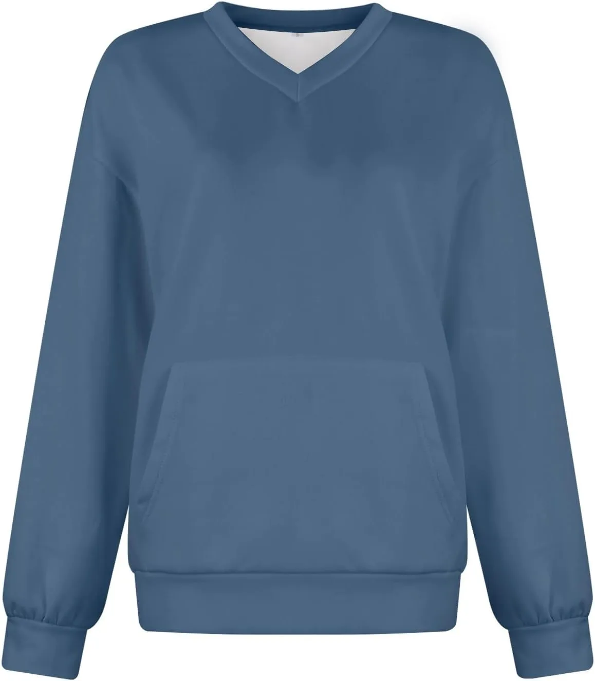 V Neck Sweatshirt Women Fleece Pocket Cute Sweatshirts No Hood Oversized Comfy Hoodie Y2k Soft Winter Clothes