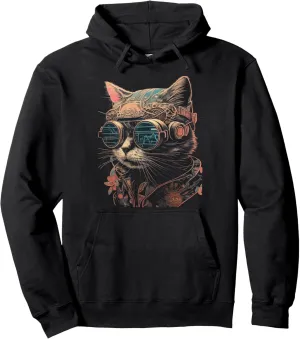 Vintage Anime Cat Graphic Tees for Men Women Boys Girls Pullover Hoodie