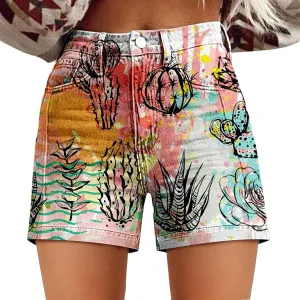 Vintage Denim Shorts for Women 2025 Boho Floral Print Summer Jean Trendy Shorts High Waist Retro Y2K Streetwear